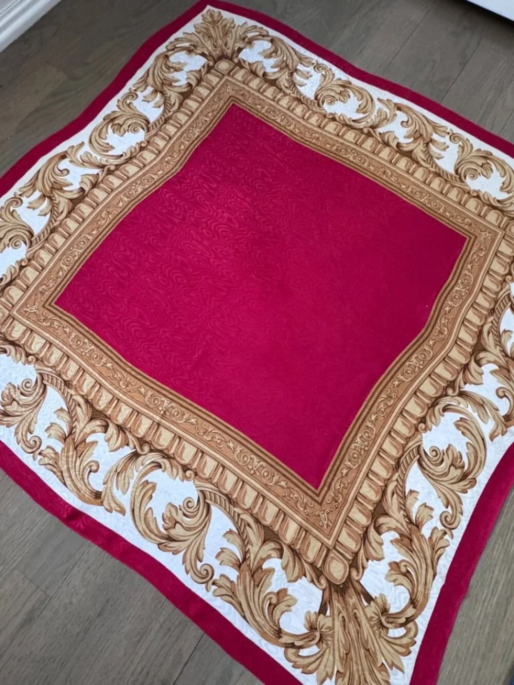 Talbots Vintage Silk Square Scarf,(1980/90s),Red/Gold Baroque,Collector Interest - Picture 4 of 9